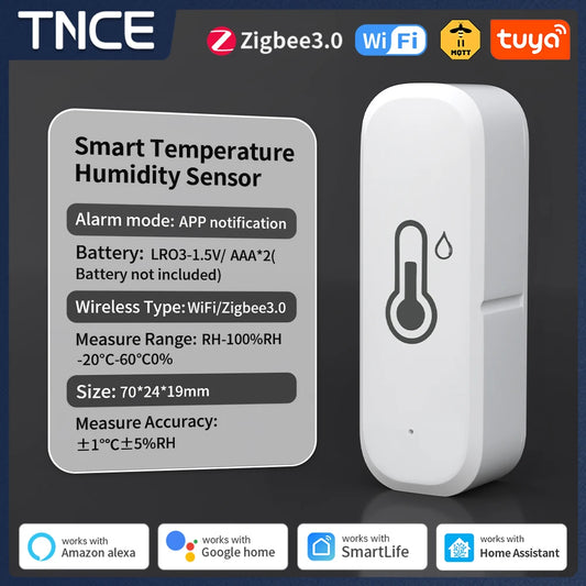 TNCE Tuya Wifi/Zigbee3.0 Smart Temperature and Humidity Sensor Indoor Hygrometer Controller Monitoring Work with Alexa
