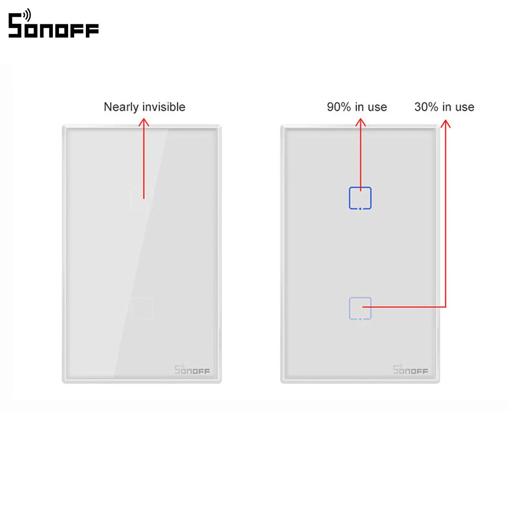 Sonoff T2 US Smart Wifi Wall Light Switch 1 2 3 Gang Touch/WiFi/433 RF/APP Remote Smart Home Wall Touch Switch Works with Alexa