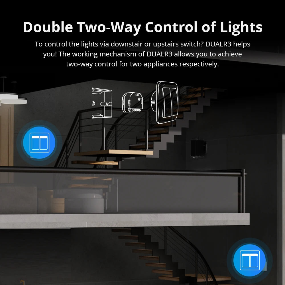 SONOFF DUALR3 Dual Relay Module Wifi DIY MINI Switch Two Way Power Metering 2 Gang/ Way Switch Timing Smart Home eWeLink APP