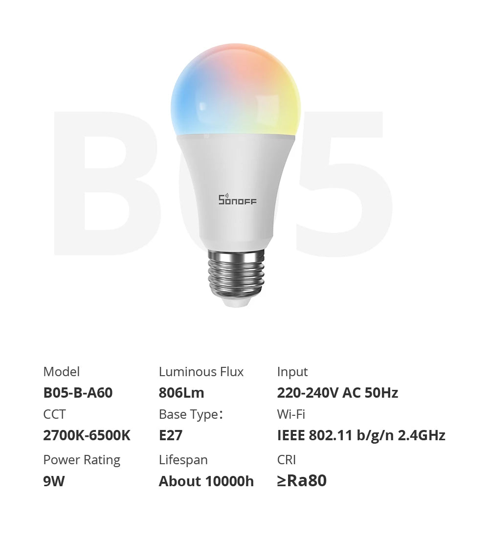 Wholesale SONOFF B05-BL-A60 Led Bulb Dimmer Wifi Smart Light Bulbs 220V-240V Remote Control Light Bulb Works With Alexa