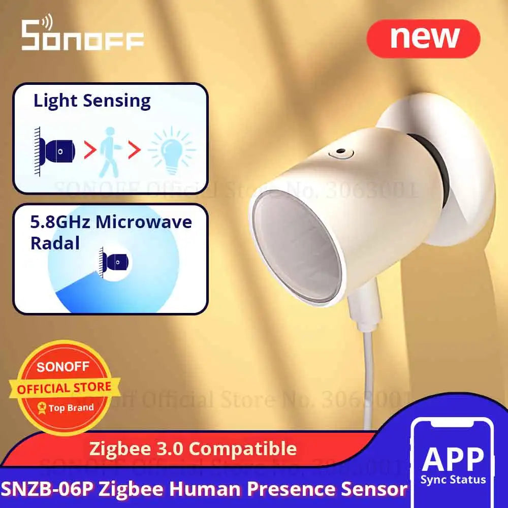 SONOFF SNZB-06P Zigbee Human Presence Sensor 5.8GHz Microwave Radar Smart Home Works with SONOFF NSPanel Pro, iHost, ZB Bridge-P