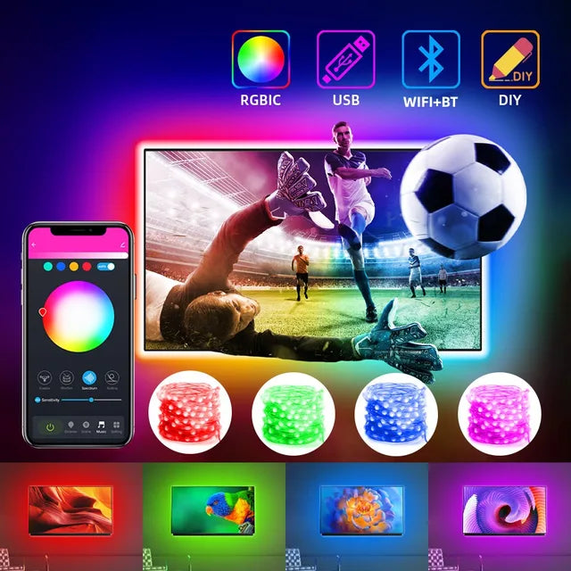 30LED 3M Smart TV Strip Lights Wire RGB Music Sync Remote and APP Control 5V USB Holiday For TV Backlight Indoor Room Decor