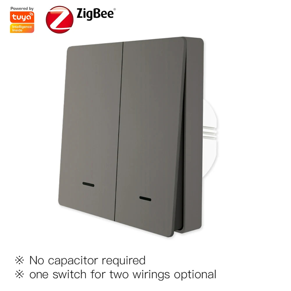 Tuya Zigbee Smart Push Switch Lights Controller With/Without Neutral Wire No Capacitance Required Works With Alexa Google Home