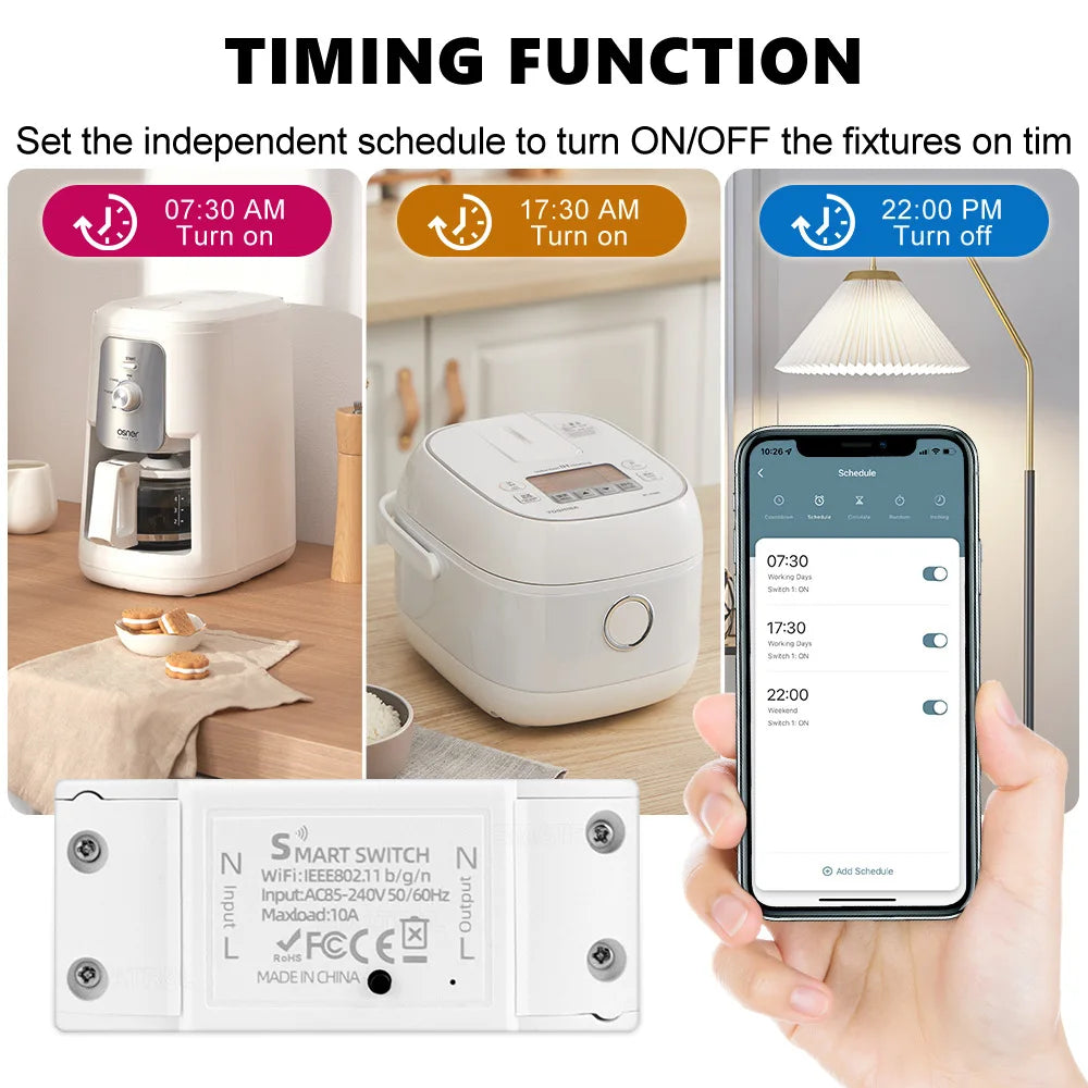 10A WiFi Smart Switch DIY Breaker Smart Home Automation Basic R2 Relay For eWeLink App SmartThings Alice Salute Alexa Google