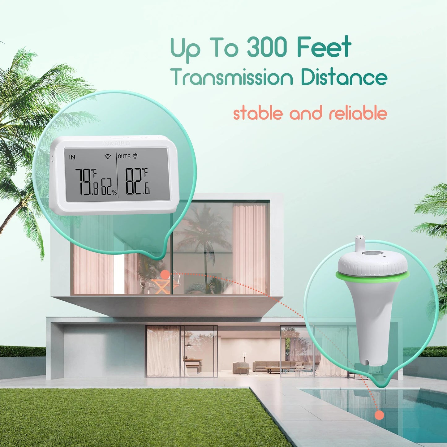 INKBIRD 2nd-Gen Wireless Pool Thermometer with IBS-M2 Wifi Gateway Combo Waterproof Digital Floating Thermometer for Spa Pond