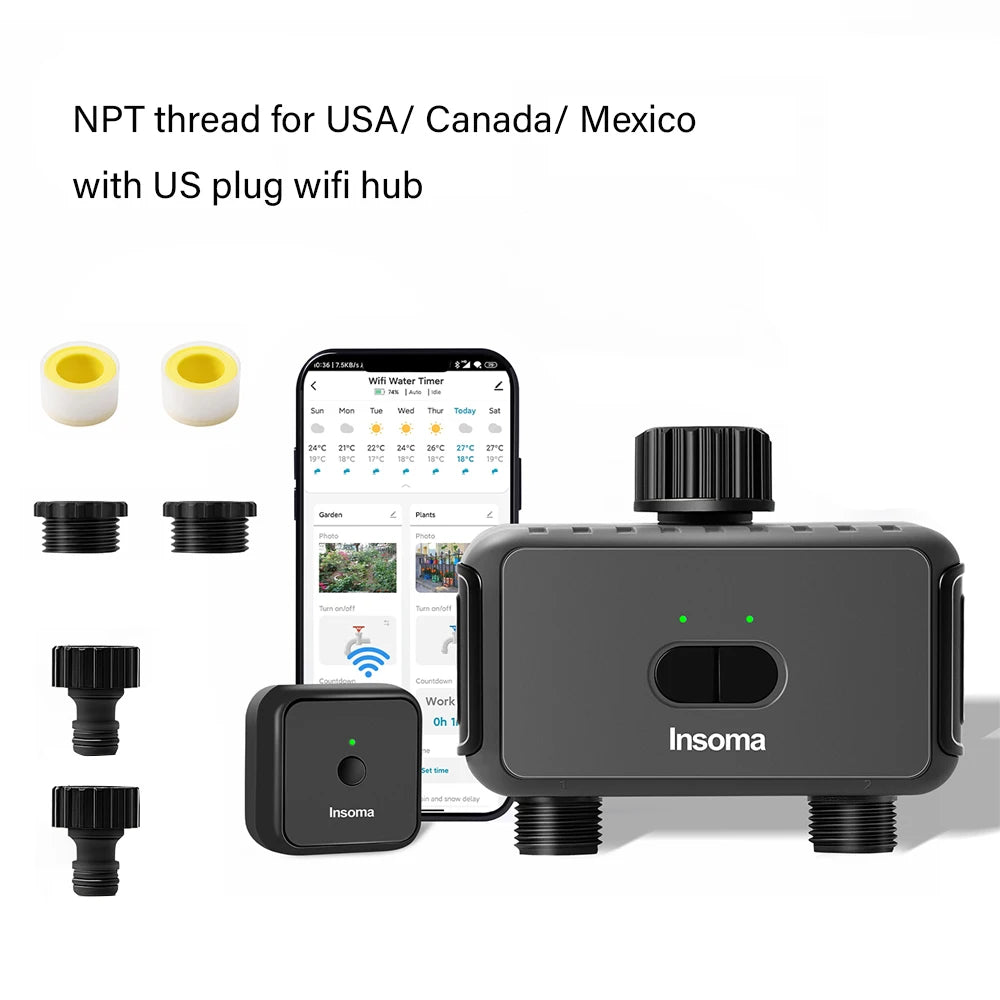 Insoma Automatic Water Timer with Gateway Dual Hose Garden Irrigation Watering System Remote Sprinkler Programmer support Alexa
