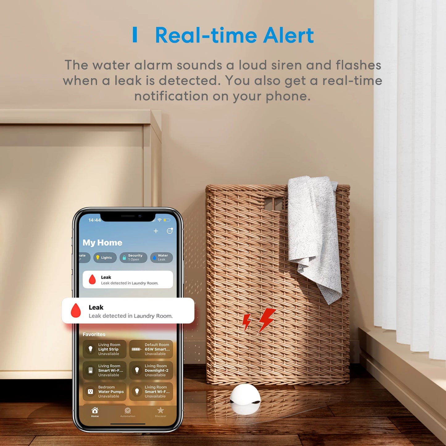 Meross HomeKit WiFi Smart Water Leak Sensor Wireless Detector Water leakage Alarm Security Work with Alexa SmartThings