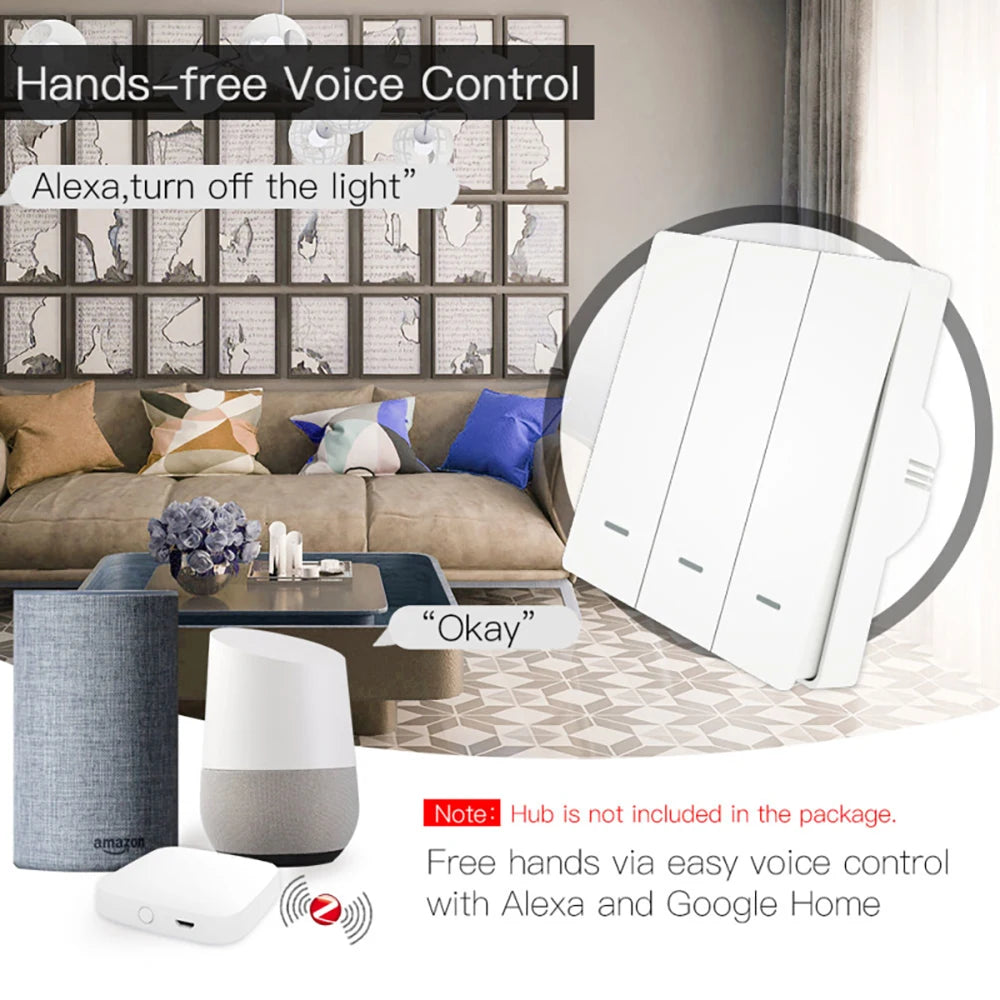Tuya Zigbee Smart Push Switch Lights Controller With/Without Neutral Wire No Capacitance Required Works With Alexa Google Home