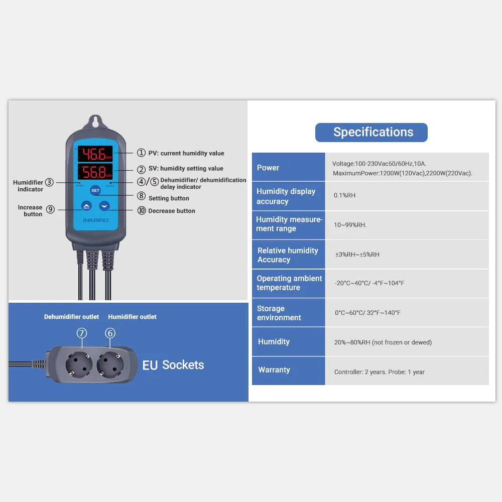 INKBIRD IHC-200-WIFI Humidifier Dehumidifier Automatic Humidity Controller Humidistat Remote Data Monitor Smart Home Improvement