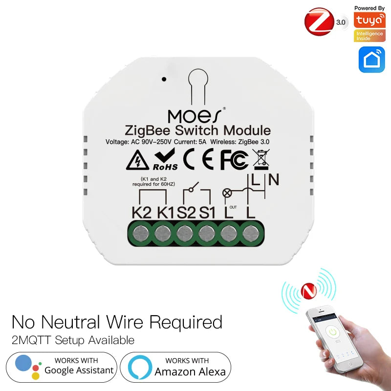 MOES Tuya ZigBee 3.0 Smart Light Switch Relay Module 1/2/3 Gang Smart Life/Tuya App Control, Works with Alexa Google Home Yandex