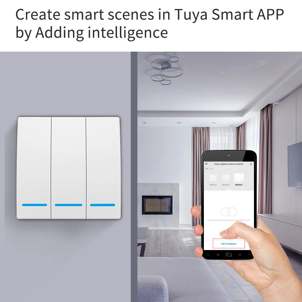 Tuya ZigBee 3.0 Smart Scene Switch Wireless Wall Scene Switch Push Button Voice Control for Alexa Google Need ZigBee Gateway Hub