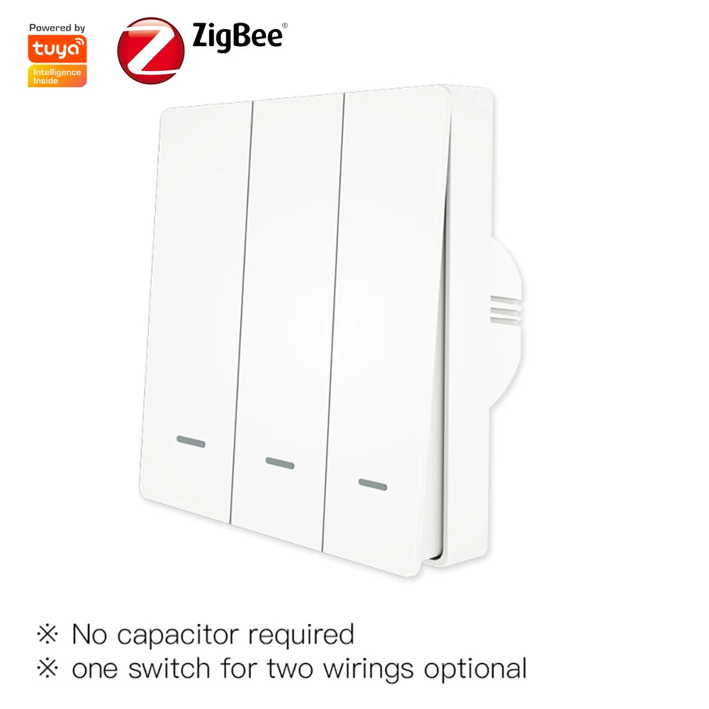 Tuya Zigbee Smart Push Switch Lights Controller With/Without Neutral Wire No Capacitance Required Works With Alexa Google Home