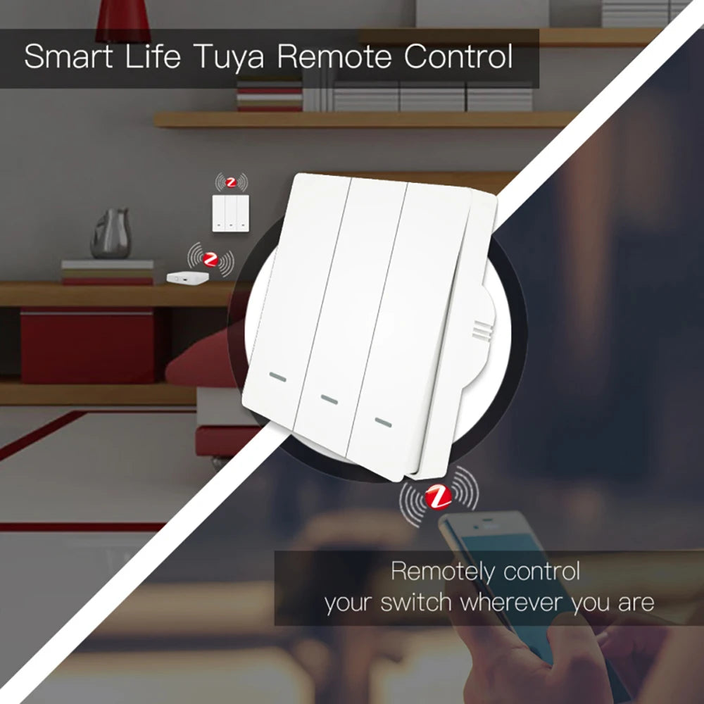 Tuya Zigbee Smart Push Switch Lights Controller With/Without Neutral Wire No Capacitance Required Works With Alexa Google Home