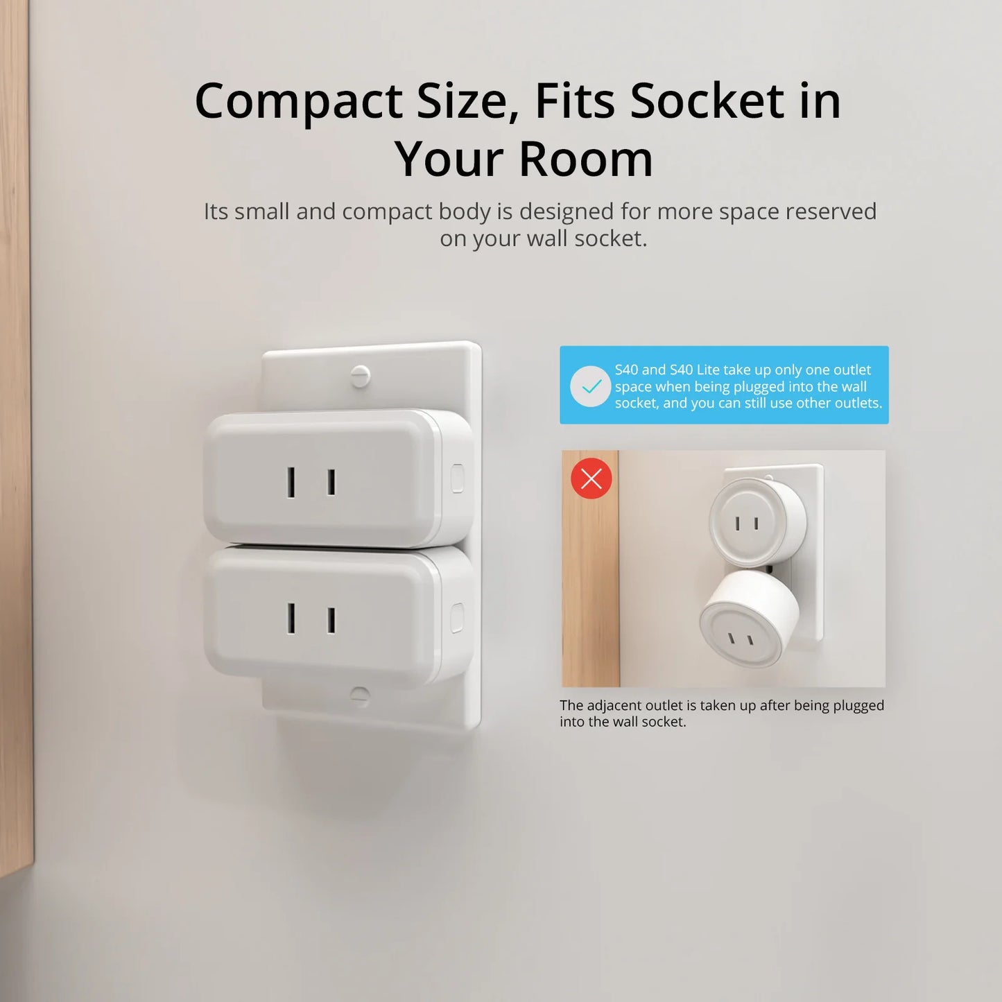SONOFF S40/ S40 Lite Type A Wifi Plug Smart Socket Wireless Remote Control Works with Alexa Google Home Voice , For eWeLink APP
