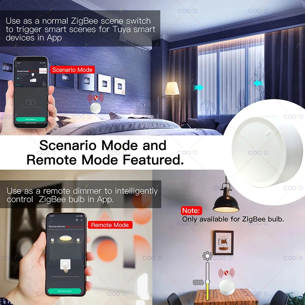 Tuya ZigBee Smart Knob Switch Wall Scene Switch Push Button Battery Powered Automation Scenario Remote Panel Smart Life App