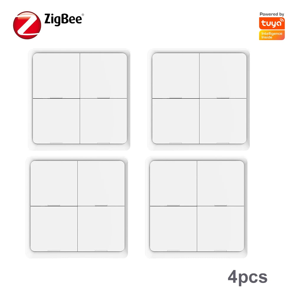 Tuya Zigbee 3.0 Wireless Scene Switch 4Gang 12 Modes Push Button Smart Home Remote Controller Automation Scenario Linkage Center
