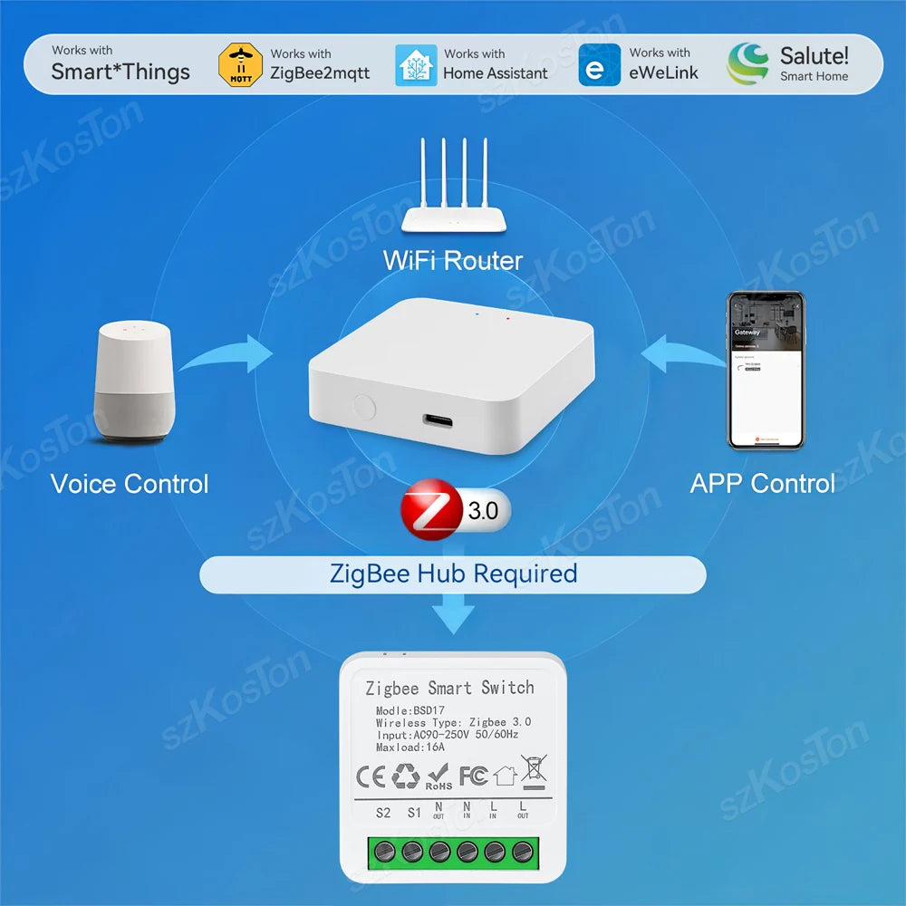 eWeLink APP Mini ZigBee3.0 Smart Switch 16A DIY Breaker Relay Module Timer Voice Control Works with Alice Salute Alexa Google