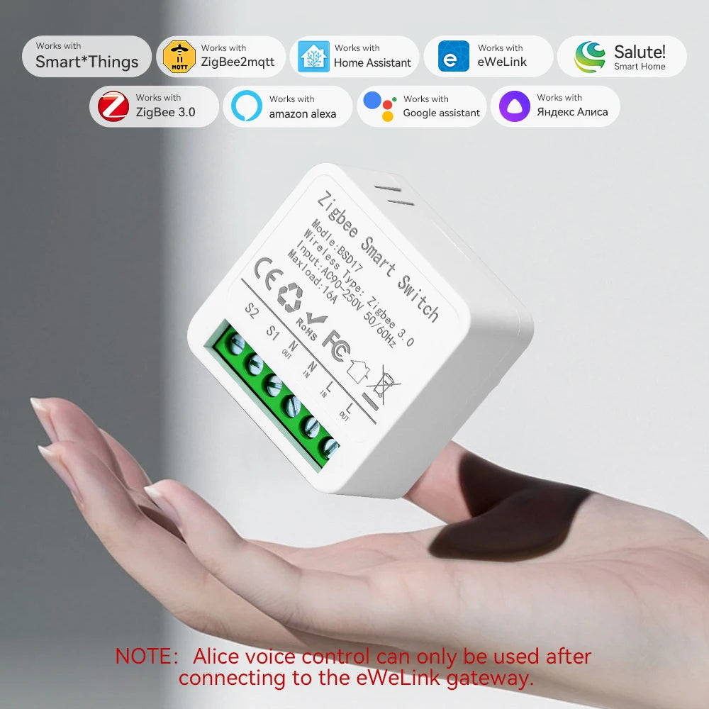 eWeLink App Mini ZigBee3.0 Smart Switch DIY Breaker Relay Module For SmartThings Alice Alexa Google Home Assistant Zigbee2MQTT