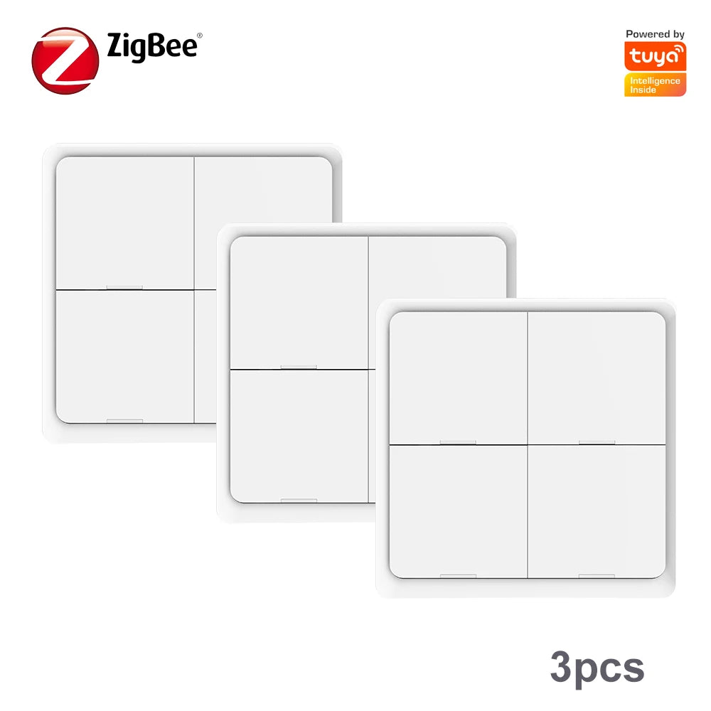 Tuya Zigbee 3.0 Wireless Scene Switch 4Gang 12 Modes Push Button Smart Home Remote Controller Automation Scenario Linkage Center