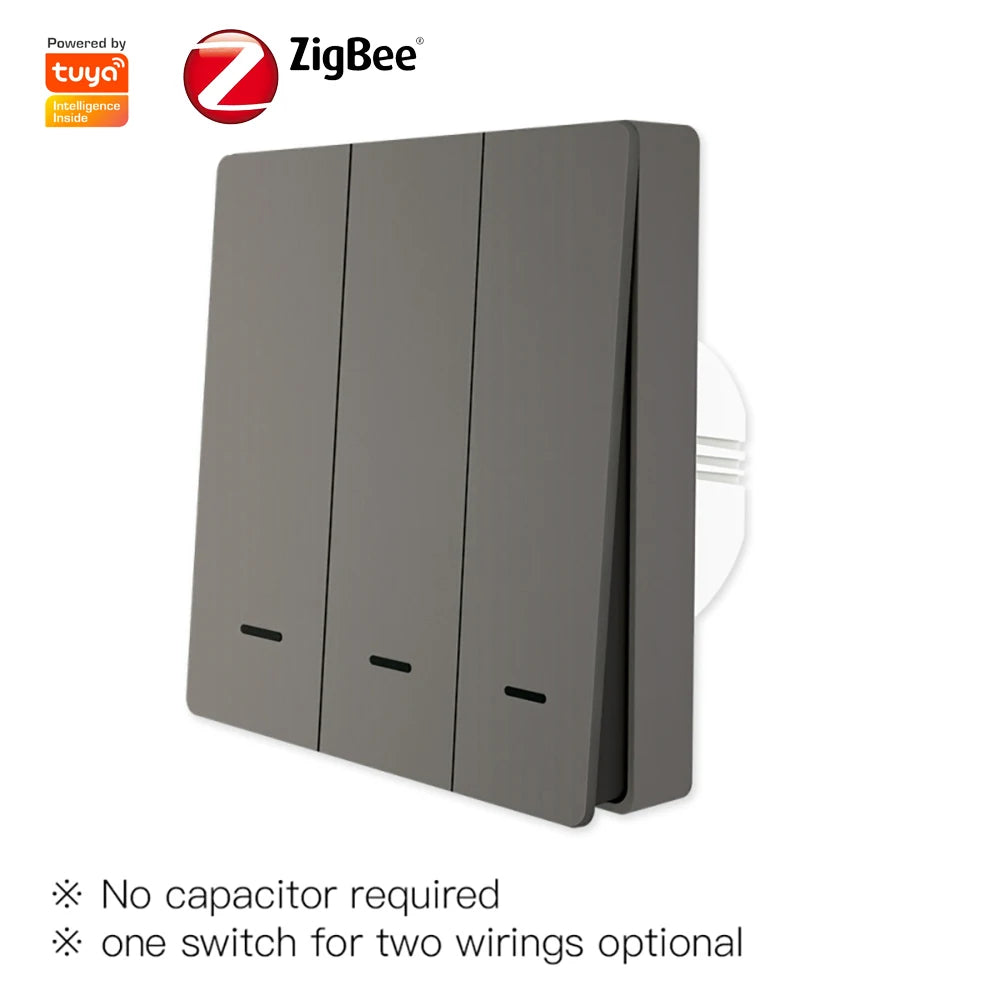 Tuya Zigbee Smart Push Switch Lights Controller With/Without Neutral Wire No Capacitance Required Works With Alexa Google Home