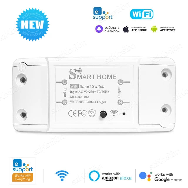 10A WiFi Smart Switch DIY Breaker Smart Home Automation Basic R2 Relay For eWeLink App SmartThings Alice Salute Alexa Google