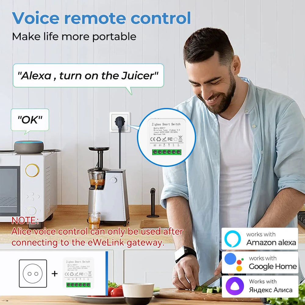eWeLink App Mini ZigBee3.0 Smart Switch DIY Breaker Relay Module For SmartThings Alice Alexa Google Home Assistant Zigbee2MQTT