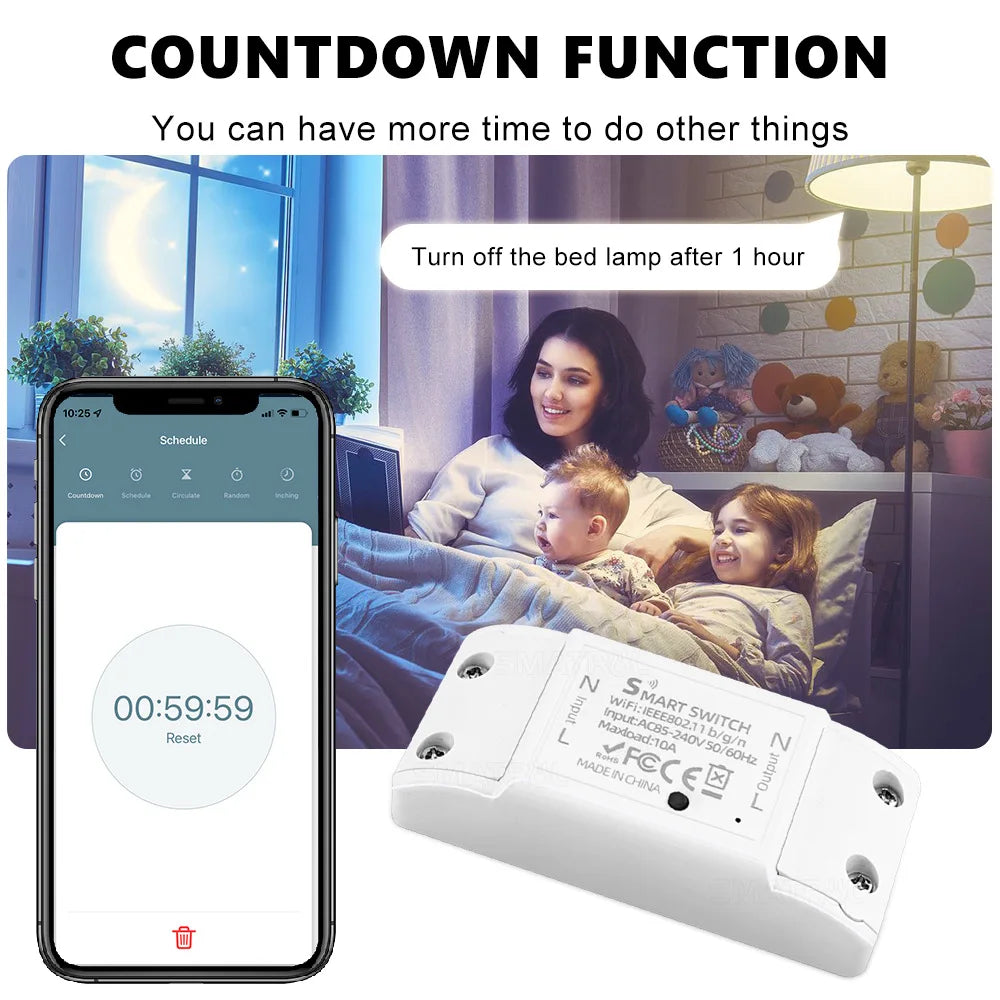10A WiFi Smart Switch DIY Breaker Smart Home Automation Basic R2 Relay For eWeLink App SmartThings Alice Salute Alexa Google