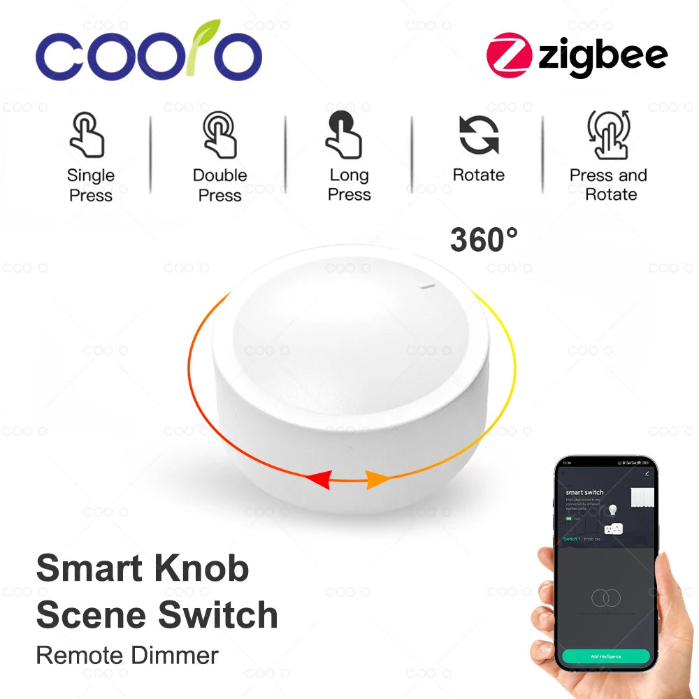 Tuya ZigBee Smart Knob Switch Wall Scene Switch Push Button Battery Powered Automation Scenario Remote Panel Smart Life App