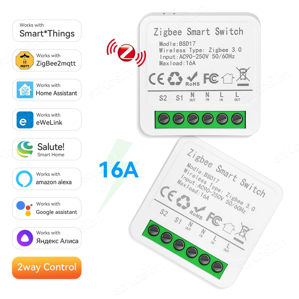 eWeLink APP Mini ZigBee3.0 Smart Switch 16A DIY Breaker Relay Module Timer Voice Control Works with Alice Salute Alexa Google