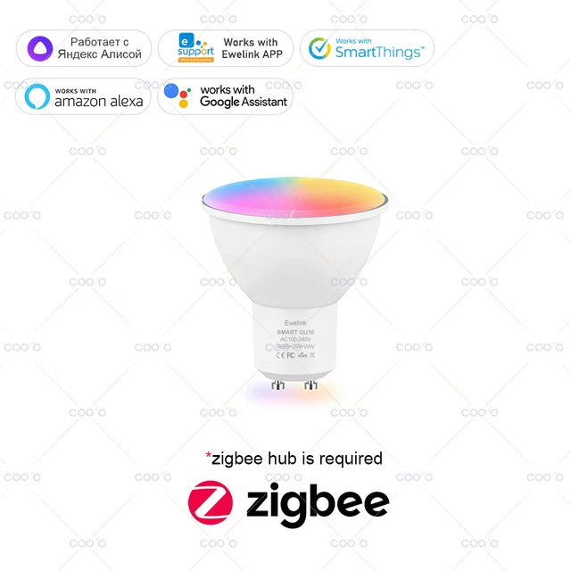 COOLO ZigBee GU10 WiFi Smart LED Light Bulb RGB C+W 5W Dimmable Lamps EWelink APP Control Spotlight Bulb Works With Alexa Google