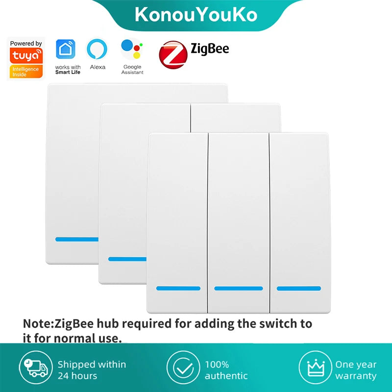 Tuya ZigBee 3.0 Smart Scene Switch Wireless Wall Scene Switch Push Button Voice Control for Alexa Google Need ZigBee Gateway Hub