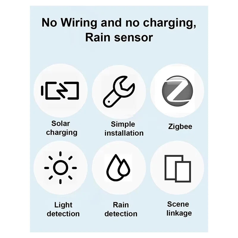 B04B-Tuya Smart Zigbee Rain Sensor with Light Detector Solar Operated Outdoor Waterproof Rain Detector Remote Control 2Pcs