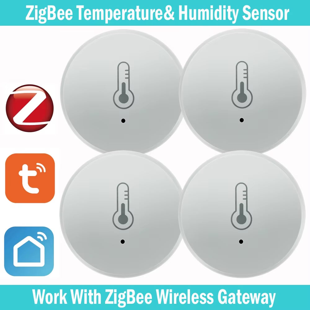 Tuya Zigbee Temperature and Humidity Sensor Voice Control Intelligent Home Hygrometer Real-Time Monitoring Voice without Battery