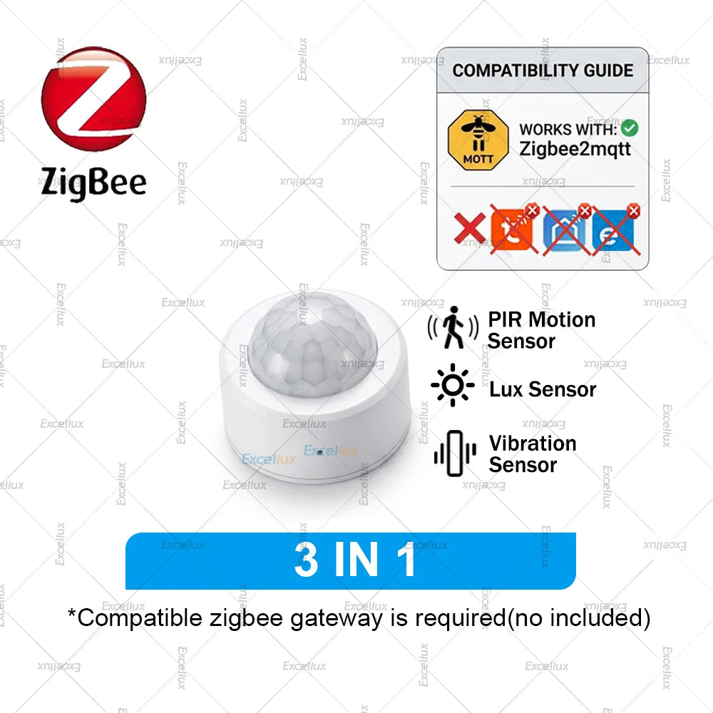Zigbee 3.0 Smart PIR Motion Detector Optional Light Intensity Vibration Sensor Security Alarm System Support Home Assistant Z2M