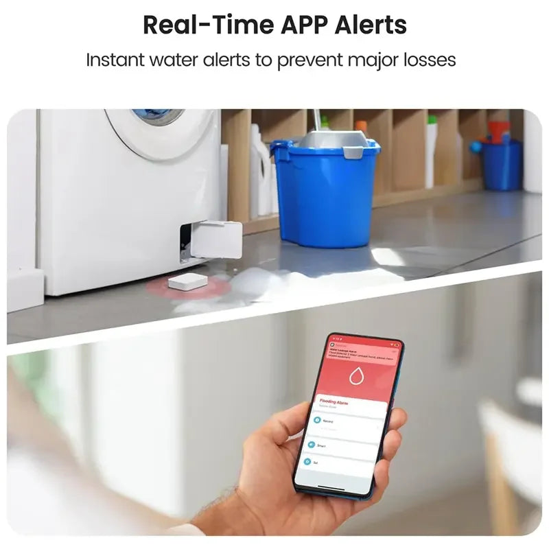 Tuya Zigbee Water Leak Sensor Smart Leakage Detector Built-In Smart Siren 85Db Alarm Sound for Smart Home Security System