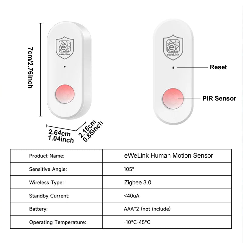 Ewelink Zigbee Human Motion Detector PIR Infrared Sensor Smart Home Security Alarm APP Remote Control Works with Zigbee Gateway