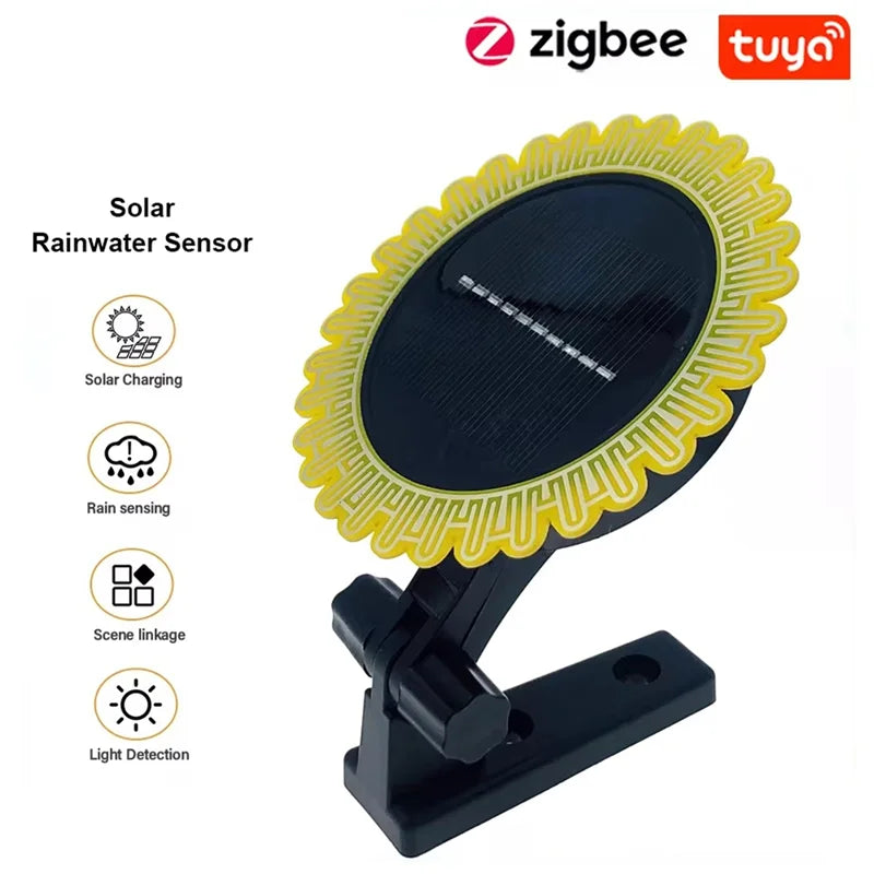 B04B-Tuya Smart Zigbee Rain Sensor with Light Detector Solar Operated Outdoor Waterproof Rain Detector Remote Control 2Pcs