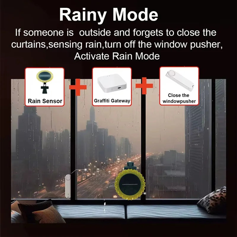 B04B-Tuya Smart Zigbee Rain Sensor with Light Detector Solar Operated Outdoor Waterproof Rain Detector Remote Control 2Pcs