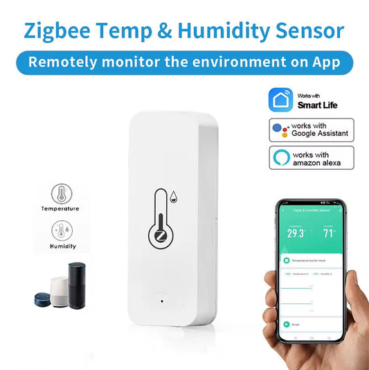 Tuya Smart Home Zigbee Humidity Sensor - Wireless Temperature and Humidity Sensor with Backlit Clock Function