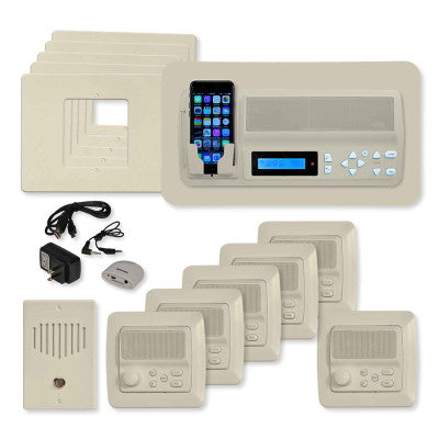 IST RETRO Music & Intercom System Package, 5 Rooms (Horizontal Frames), Almond