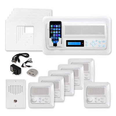 IST RETRO Music & Intercom System Package, 5 Rooms (Horizontal Frames), White