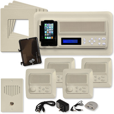RETRO Music & Intercom System Package, 4 Rooms (Vertical Frames), Almond