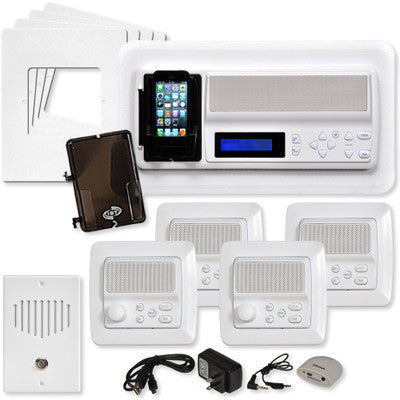 IST RETRO Music & Intercom System Package, 4 Rooms (Vertical Frames), White