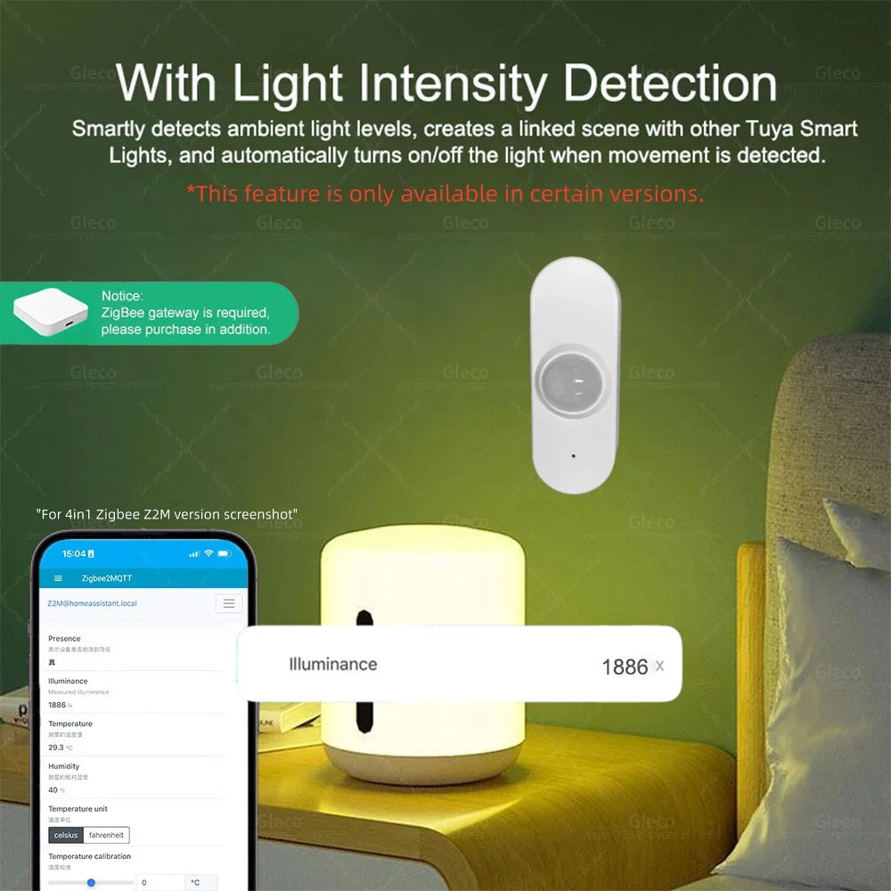 Zigbee Human Presence Sensor PIR Motion Detector Luminance Temperature Humidity Detection App Monitor for TUYA Smart Life Z2M