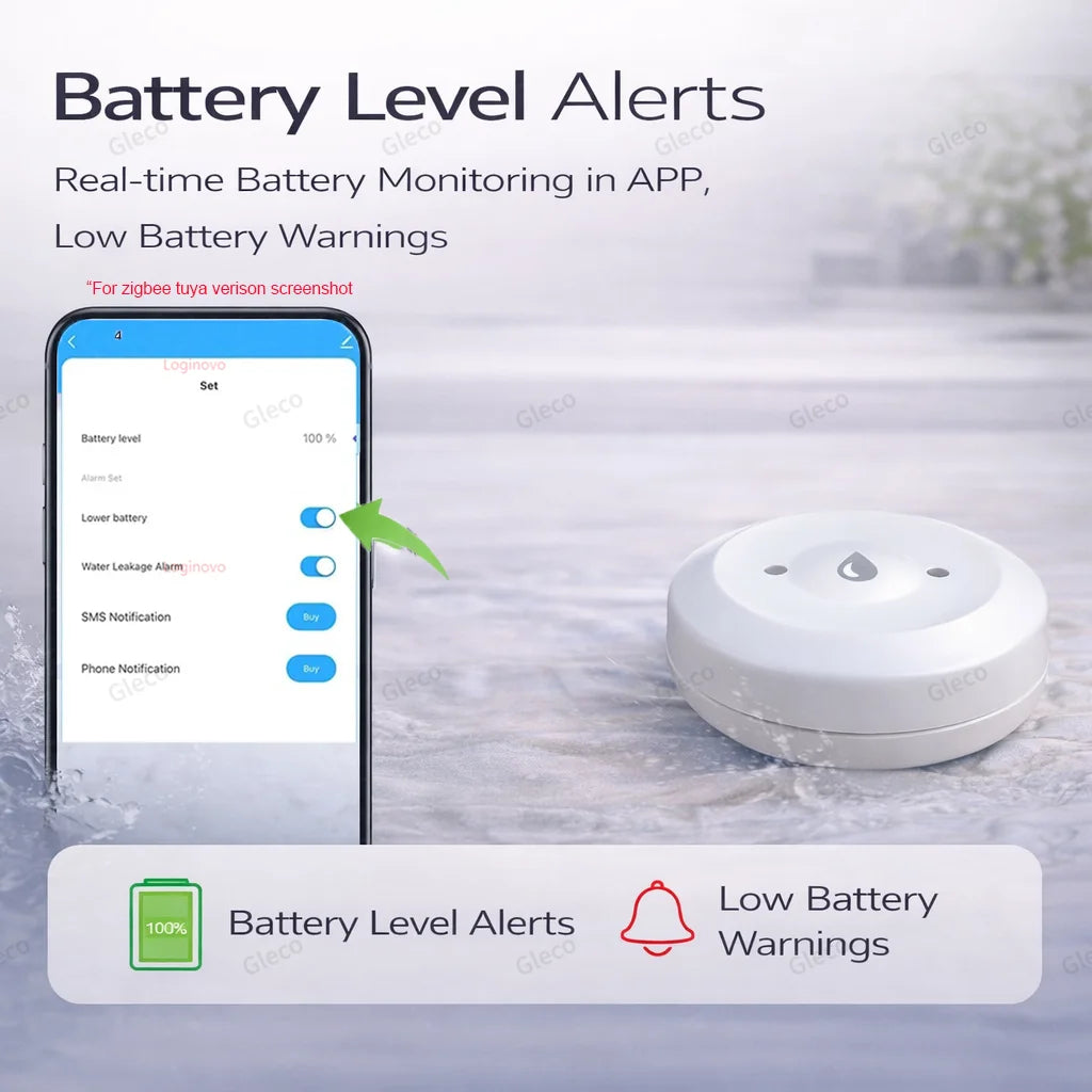Tuya Zigbee Water Leak Detector Water Flood Sensor Smart Life App 2MQTT Alert Overflow Water Leakage Sensor for Kitchen/Bathroom