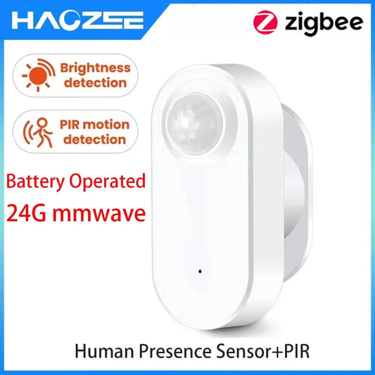 Zigbee Human Presence+ PIR Motion Detection Sensor Luminance Detector Battery Operated Support Zigbee2Mqtt Home Assistant