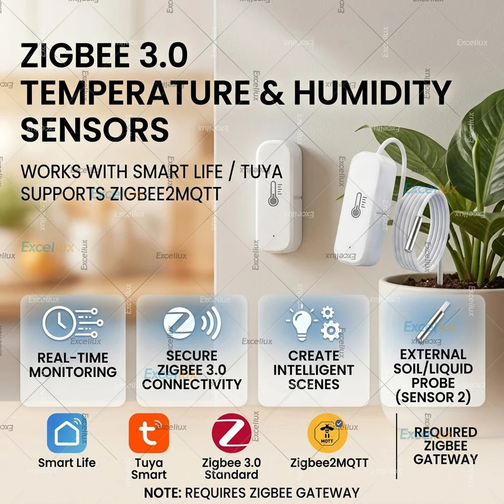 Zigbee 3.0 Temperature Humidity Sensor with External Temp Probe Option,For Fish Tank Freezer Thermometer,For Tuya/Smart Life/Z2M