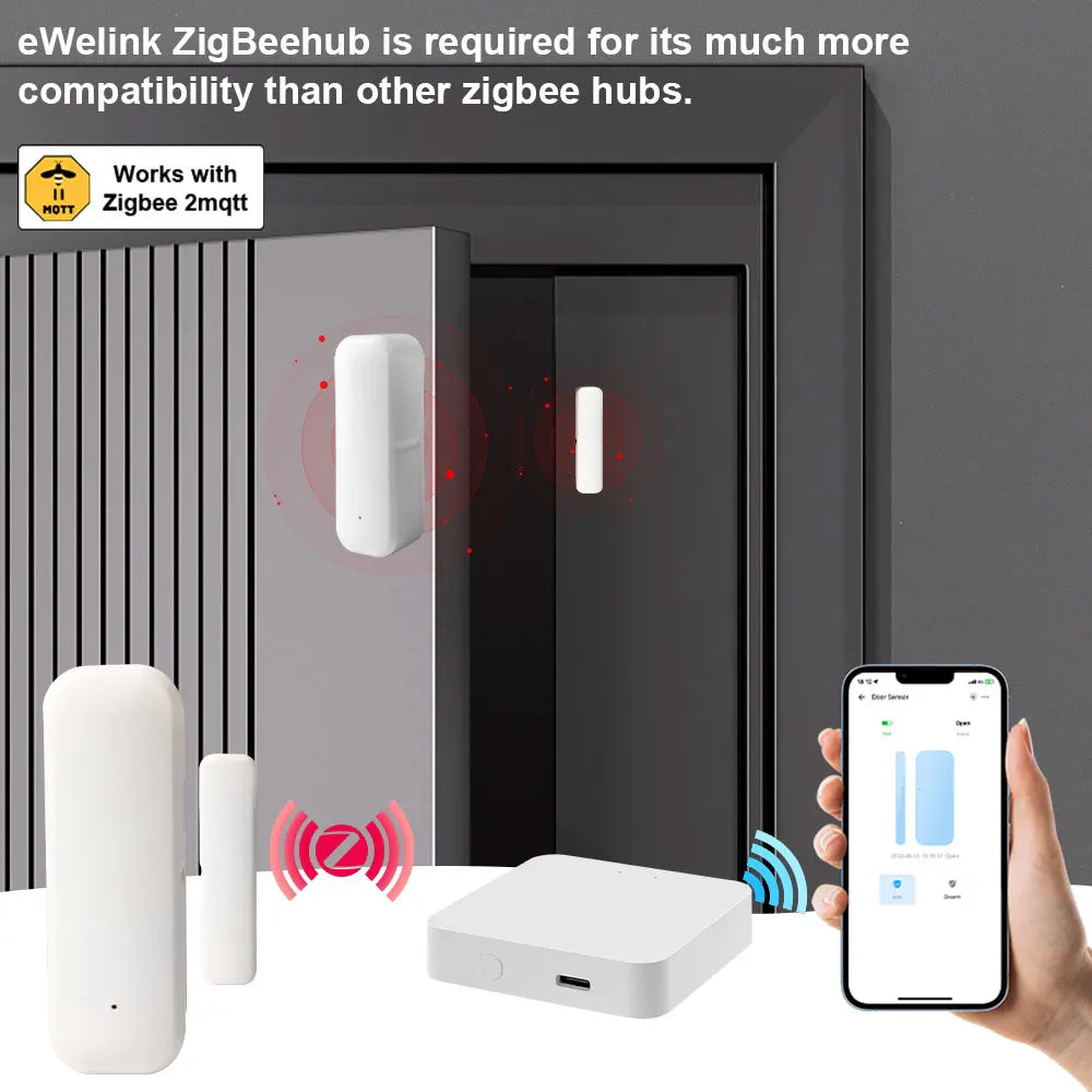 Ewelink Zigbee Door Sensor Wireless Magnetic Window Open Closed Alarm Detector Works with Zigbee2Mqtt Alexa Google Need Gateway