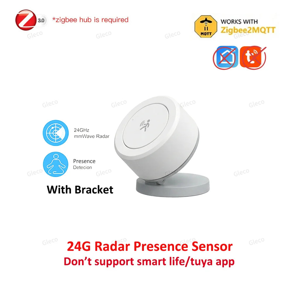 Zigbee 24G Mmwave Radar Presence Sensor Human Detector Motion/Static Detection for Tuya Z2M Smart Home Security Automation Alarm