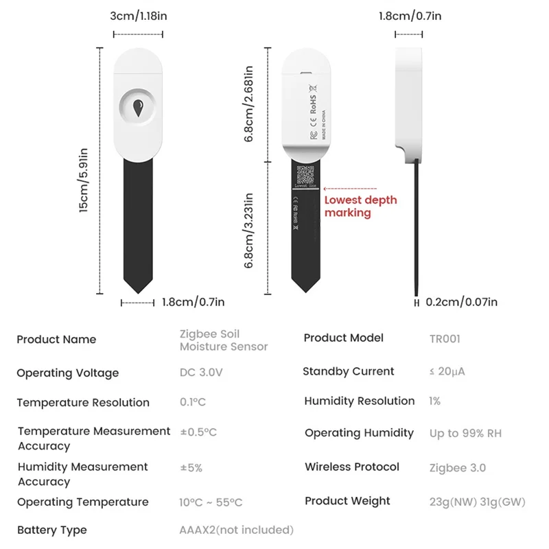 Btlife-Zigbee Smart Soil Moisture Sensor 2-In-1 Bluetooth Moisture Meter and Temperature Tracker for Indoor Plants Gardening